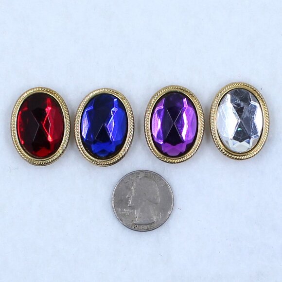 Four Oval Faceted Button Covers - Gold Tone Base - 1 Ea Red, Blue, Purple Clear - Picture 5 of 13